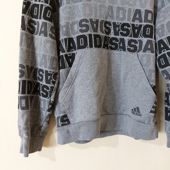 Adidas Kids Boys Grey & Black Logo Text Pull Over Outdoor Hoodie with Pocket - Picture 3 of 9